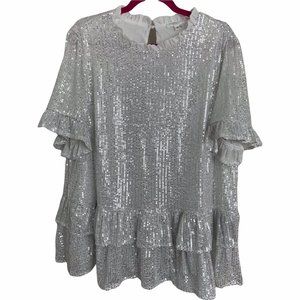 Chic Soul Women's Silver Sparkly Pleated Top Size Double Extra Large